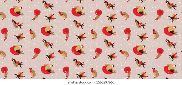 Happy New Year. Vector illustration. A set of characters engaged in winter sports and recreation.
