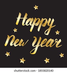 Happy New Year, vector illustration. Lettering composition with golden texture. Hand drawn script. Celebration poster, banner, print or greeting card for winter holidays and happy new year. 