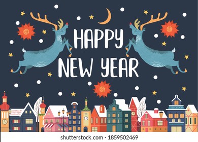 Happy New Year. Vector illustration, greeting card.