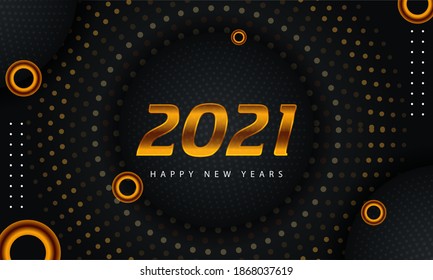 Feliz Año Nuevo ilustrativo vectorial de números dorados 2021 y brillante patrón.