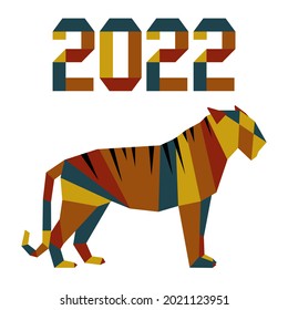Happy new year Vector illustration with origami 2022 year numbers Tiger Annual animal zodiac sign, symbol of 2022 on the Chinese calendar. Year of the tiger. Chinese horoscope Festive Design for print
