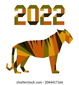Happy new year Vector illustration with origami 2022 year numbers Tiger Annual animal zodiac sign, symbol of 2022 on the Chinese calendar. Year of the tiger. Chinese horoscope Festive Design for print