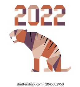 Happy new year Vector illustration with origami 2022 year numbers Tiger Annual animal zodiac sign, symbol of 2022 on the Chinese calendar. Year of the tiger. Chinese horoscope Festive Design for print