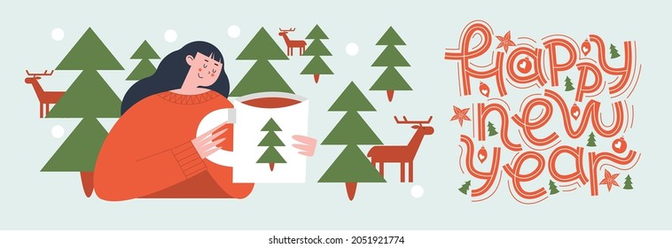 Happy new Year. Vector illustration, greeting banner template, poster.