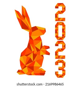 Happy new year Vector illustration with mosaic-style 2023 year numbers Bunny Annual animal zodiac sign Symbol of 2023 on the Chinese calendar. Year of the rabbit. Chinese horoscope Festive Design