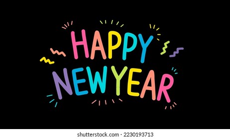 feliz ilustración vectorial de año nuevo texto colorido adecuado para contenido de año nuevo, fin de año, diciembre, vacaciones, plantillas de año nuevo, navidad