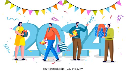 Happy new year. Vector illustration. The festive atmosphere New Years party creates sense joy and excitement The New Year festival is time to come together and celebrate start new chapter Make most