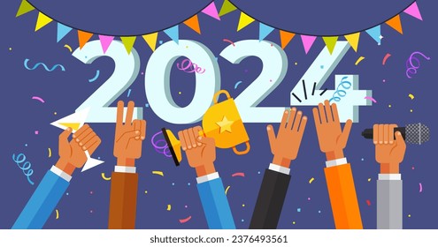 Happy new year. Vector illustration. May New Year bring you everlasting happiness and fulfillment The invitation to celebrate holiday season fills our hearts joy and anticipation The New Years hands