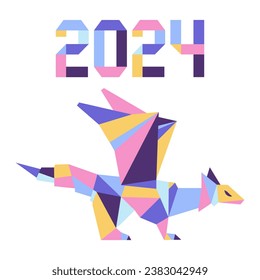 Happy new year Vector illustration Origami Symbol of 2024 on Chinese calendar Year of dragon