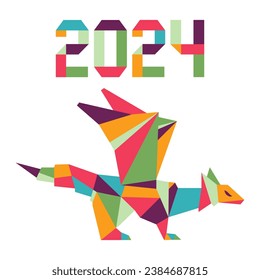 Schönes neues Jahr Vector Illustration Origami Symbol von 2024 auf Chinesischem Kalender Jahr des Drachen