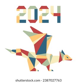 Happy new year Vector illustration Origami Symbol of 2024 on Chinese calendar Year of dragon