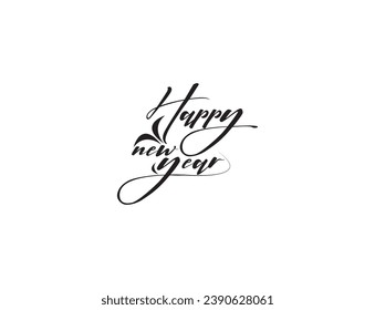 Happy new year. Vector illustration. Handwritten textured brush ink lettering on white background.