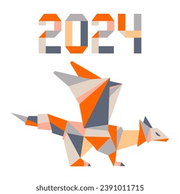 Happy new year Vector illustration Origami Symbol of 2024 on Chinese calendar Year of dragon