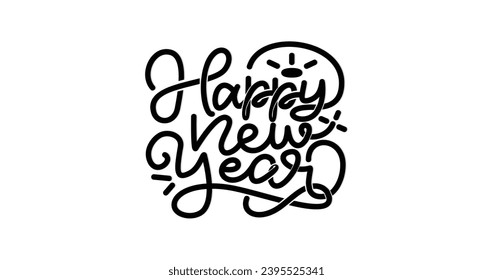Happy New Year. Vector illustration Calligraphy inscription handwritten text  Suitable for New Year celebrations through banners, posters, cards, and flyers