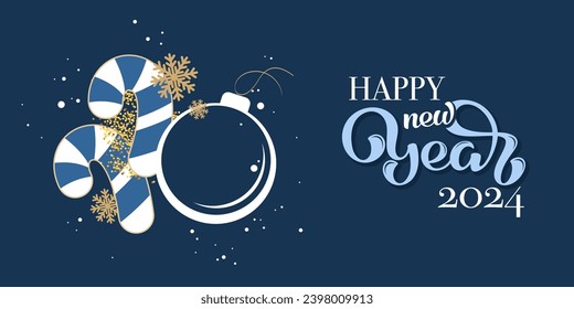 Schöne Silvester-Vektorgrafik mit Lettern, Zuckerrohr und Christbaumdekoration