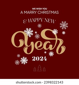 Feliz Año Nuevo ilustración con Lettering y hermosos copos de nieve