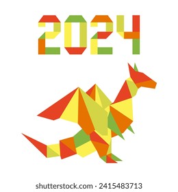 Happy new year Vector illustration Origami Symbol of 2024 on Chinese calendar Year of dragon