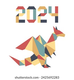 Feliz año nuevo Ilustración vectorial Origami Símbolo de 2024 en el calendario chino Año del dragón