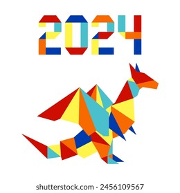 Happy new year Vector illustration Origami Symbol of 2024 on Chinese calendar Year of dragon