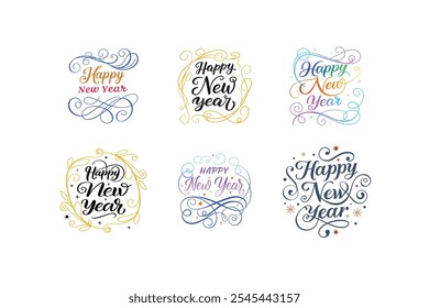 Ilustración vectorial feliz del año Nuevo, Arte vectorial del año Nuevo, tipografía, diseño decorativo, abstracto