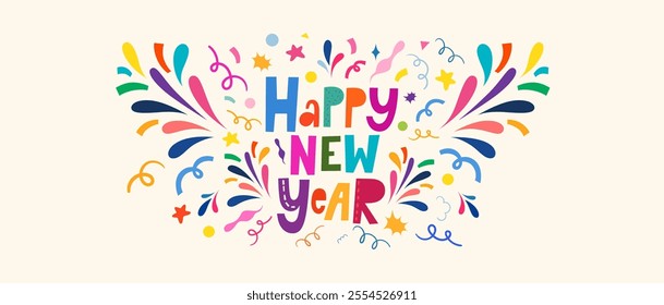 Happy New Year vector illustration. Festive New Year banner.	Holiday New Year Fireworks 