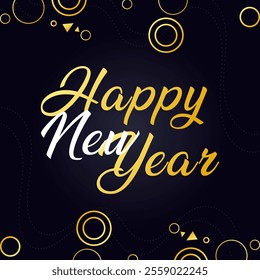 Happy new year . Vector illustration of a happy new year in gold and black colors. Background for the holiday.