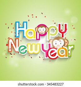 Happy new Year vector illustration or greeting card with typography of 2016, year of the monkey.