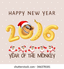 Happy New year. Vector illustration of happy new 2016 year of the monkey. 