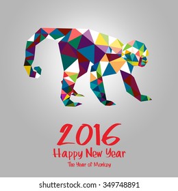 Happy New Year. Vector Illustration Design Monkey stylized triangle polygonal model. Concepts Web Banner and Printed Materials. Trendy and Beautiful.