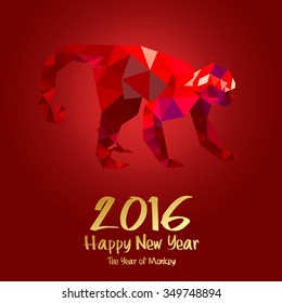 Happy New Year. Vector Illustration Design Monkey stylized triangle polygonal model. Concepts Web Banner and Printed Materials. Trendy and Beautiful.