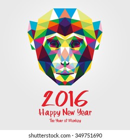 Happy New Year. Vector Illustration Design Monkey Portrait with stylized triangle polygonal model. Concepts Web Banner and Printed Materials. Trendy and Beautiful.