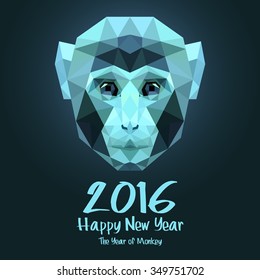 Happy New Year. Vector Illustration Design Monkey Portrait with stylized triangle polygonal model. Concepts Web Banner and Printed Materials. Trendy and Beautiful.