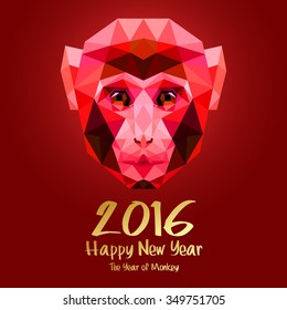 Happy New Year. Vector Illustration Design Monkey Portrait with stylized triangle polygonal model. Concepts Web Banner and Printed Materials. Trendy and Beautiful.