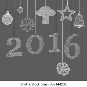 Happy new year Vector illustration. Polygon triangle. The structural grid of polygons. Abstract Creative concept background. Christmas ornaments hanging rope