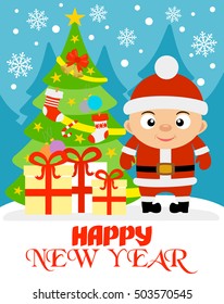 Happy New Year vector illustration with boy