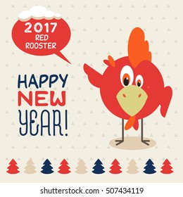 Happy new year! Vector illustration. Red rooster symbol new year.