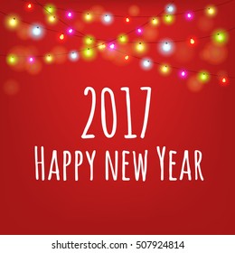 Happy New Year vector illustration. Abstract background with glowing lights