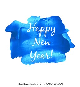 Happy New Year Vector illustration isolated watercolor on blue watercolor background
