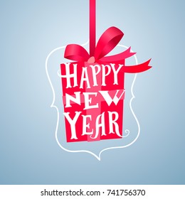 Happy New Year. Vector illustration of happy New year and Christmas background red gift box with a ribbon.