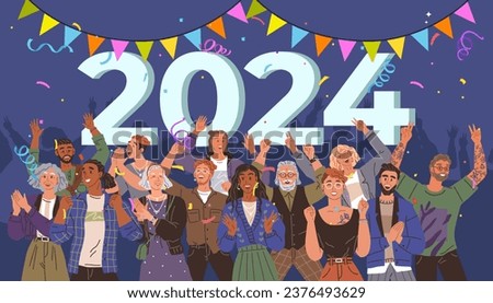 Happy new year. Vector illustration. The background New Year celebration sets stage for joyous occasion Embrace happy New Year concept. People celebrate 2024 party