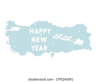 HAPPY NEW YEAR. Vector isolated illustration for New Year and Christmas holiday. Simplified Turkey map. Brochure or calendar cover design template. Cover of business diary for 2021 with Turkey map.