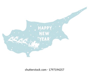 FELIZ AÑO NUEVO. Vector ilustrativo aislado para Año Nuevo y Navidad. Mapa simplificado de Chipre. Plantilla de diseño de portada de folleto o de calendario. Portada del diario de negocios para 2021 con el mapa de Chipre.