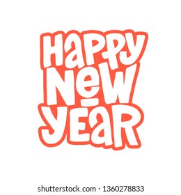 Happy New Year vector lettering clip art isolated on white background. Handwritten poster or greeting card. New Year typography. 