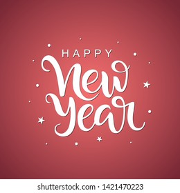 Happy New Year vector lettering on pink background. Handwritten design element for card, poster, banner. Modern calligraphy. Isolated New 
Year typography print. Hand drawn clipart.