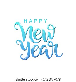 Happy New Year vector lettering on white background. Handwritten design element for card, poster, banner. Modern calligraphy. Isolated New 
Year typography print. Hand drawn clipart.
