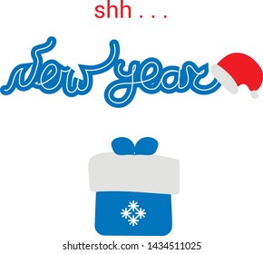 Happy New Year. Vector lettering with cute elements. 
