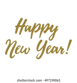 Feliz Año Nuevo letra vectorial carta tipográfica dibujada a mano blanco y oro 