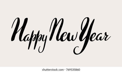 Happy New Year vector lettering. Winter text illustration on fine background. Brush hand lettering for holidays festive design. Beautiful text design of happy new year.