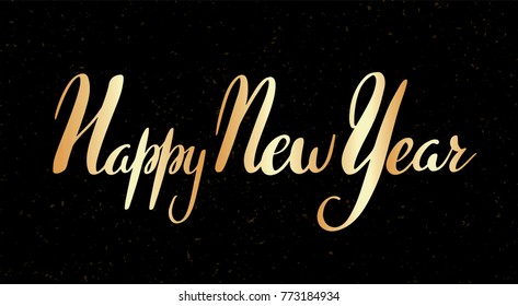 Happy New Year vector lettering. Winter text illustration on fine background. Brush hand lettering for holidays festive design. Beautiful text design of happy new year.
