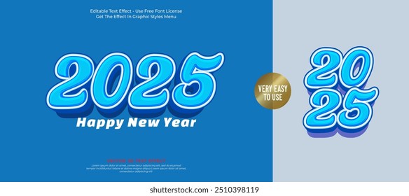 Frohes neues Jahr Vektor Logo 2025 Texteffekt mit blauen 3D-Schriftart. Hochwertiges Vektordesign für Poster, Banner, Gruß und Feier des guten Rutsches 2025
